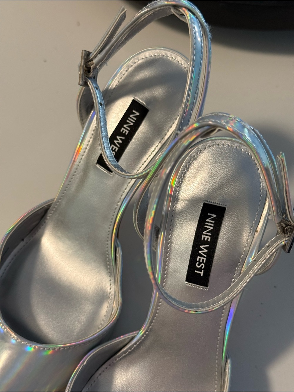 Nine West Iridescent Silver Pointed-Toe Slingback Heels - Picture 4 of 6